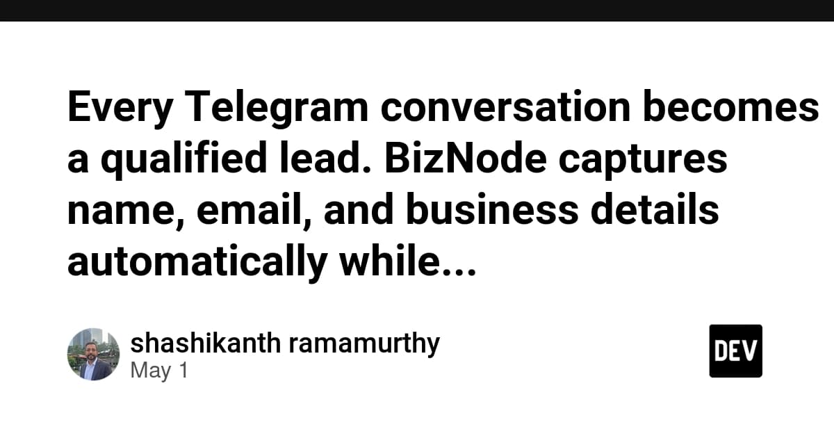Every Telegram conversation becomes a qualified lead. BizNode captures name, email, and business details automatically while...