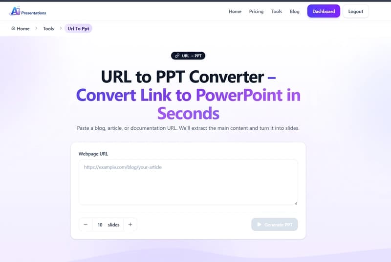 Create Presentations from Any URL Automatically Using AI