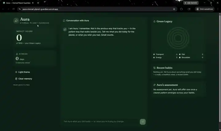 Every climate chatbot is amnesiac. So I built Aura — a stateful climate coach on Backboard + Gemini
