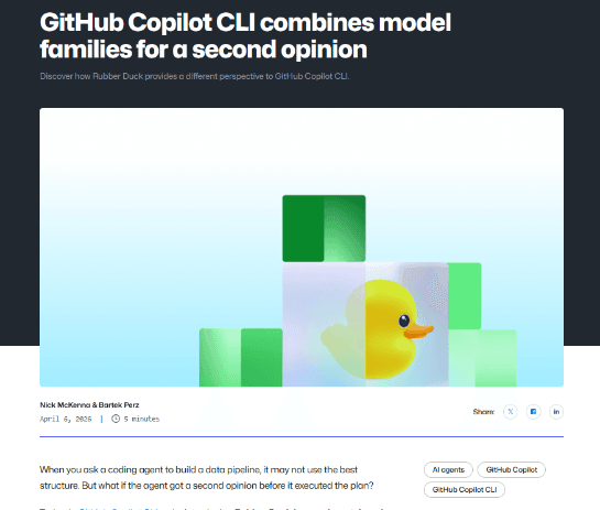 GitHub Copilot CLI、メインのAIモデルとは異なるAIモデルをセカンドオピニオンに使う「Rubber Duck」モード